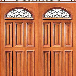 Prehung Mahogany Camber Lite Front Double Door Elliptical Transom - Front Doors