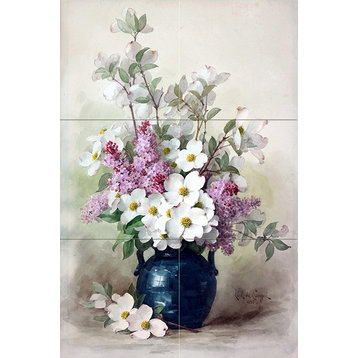Tile Mural Flowers Bouquet Jasmine Lilac Kitchen Backsplash, 6" Ceramic, Glossy