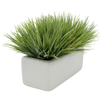 Artificial Frosted Farm Grass in 14" Sandy White Ceramic