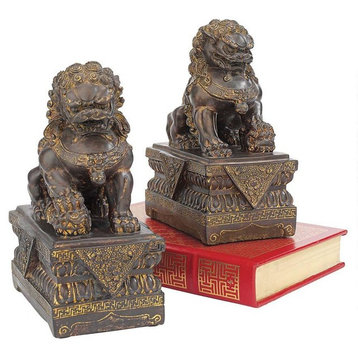 9"H Tall Chinese Lion Foo Dog Bronze Statue