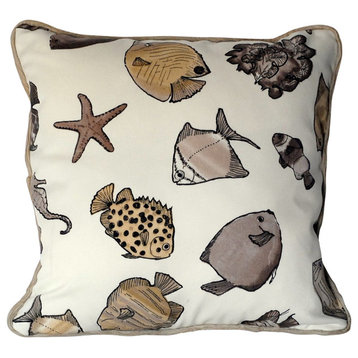 Nautical Tropical Fish Decorative Throw Pillow For Beach House, 17x17fish