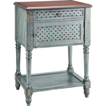 Hartford Hand Painted One DrawerTable - Aged Blue, Wood Tone