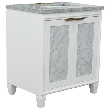 31" Single Sink Vanity, White Finish With Gray Granite With Rectangle Sink