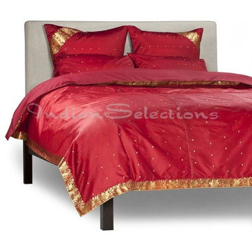 Maroon-5 Piece  Sari Duvet Cover Set w Pillow CoversEuro Sham-California King