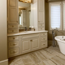 master bath: upper cabinet mounted on counter