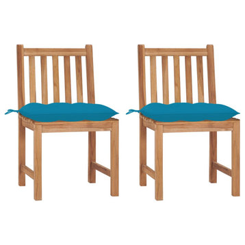 vidaXL 2x Solid Teak Wood Patio Chairs with Cushions Lounge Seating Garden