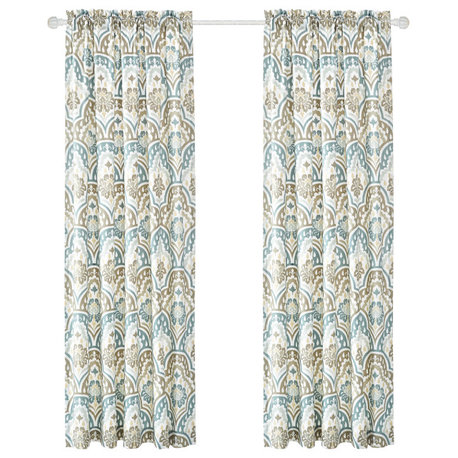Tivoli IKAT Teal Aqua Microfiber Curtains, Set of 2, 52"x96"