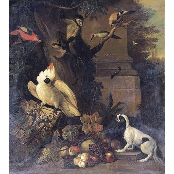 Tobias Stranover A Monkey a Dog and Various Birds in a Landscape Wall Decal