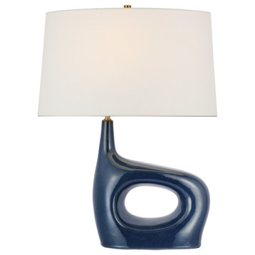 Sutro Medium Right Table Lamp in Mixed Blue Brown with Linen Shade