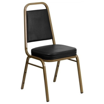 Bowery Hill Vinyl Upholstered Banquet Stacking Chair in Black/Gold