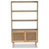 Saskia Mid-Century Modern Natural Brown Finished Wood and Rattan 2-Door Bookcase