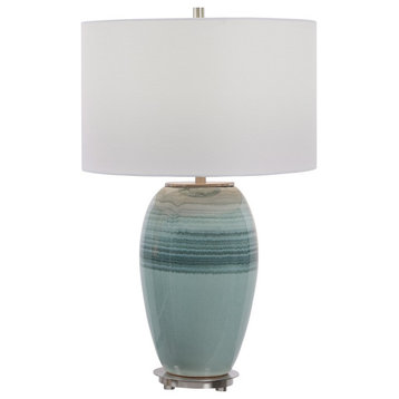 Uttermost Caicos Teal 1-Light Table Lamp, Brushed Nickel Plated, 28437-1