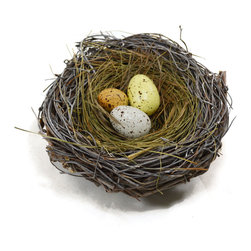 Shea's Wildflower - Nest With Grass And Eggs, 5.5" - Wreaths And Garlands