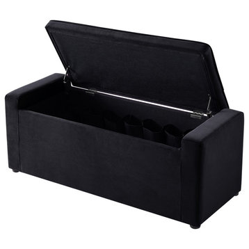 Carter Velvet Upholstered Shoe Storage Bench, Black