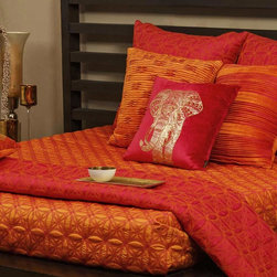 Herat Orange & Peony Pink Reversible Quilted Faux Silk Quilted Bedspread - Quilts And Quilt Sets