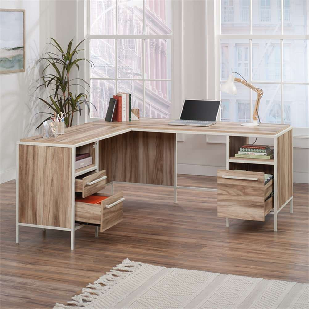 Sauder Nova Loft Engineered Wood L-Desk in Kiln Acacia/Brown Finish ...
