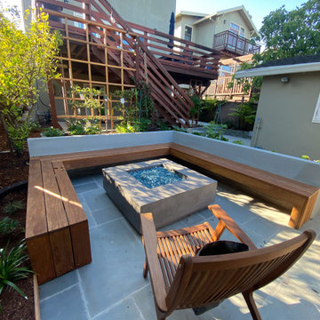 U- shaped Ipe wood bench with waterfall edges