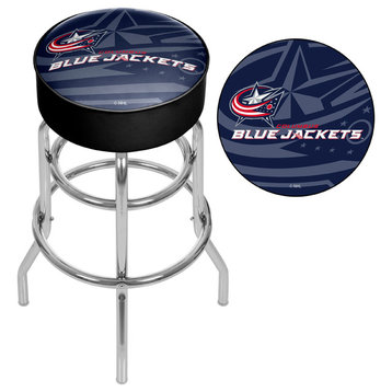 NHL Chrome Bar Stool With Swivel, Watermark, Columbus Blue Jackets
