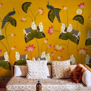 Pichwai Floral Cow Painting Inspired Wallpaper for Walls