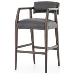 Four Hands - Tyler Bar + Counter Stool,Bar Stool - Counter and Bar seating is styled with an angular, dark and smoky birch frame, a deep seat, and a striking, low-slung back. Covered in black, top-grain leather.