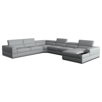 Leeza Modern Gray Italian Leather U Shaped Sectional Sofa
