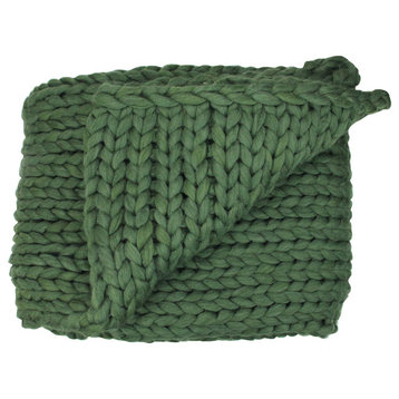 Hunter Green Cable Knit Plush Throw Blanket 60" x 50"
