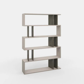 Modern Bookcase, Wooden Construction With Open Comparments, Light Mocha/Brown