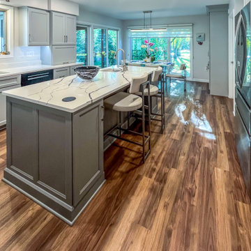 Custom Two Tone Gray Kosher Kitchen with Quartz Countertops