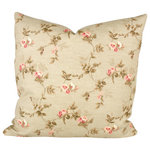 Studio Design Interiors - Les Petite Fluers 90/10 Duck Insert Pillow With Cover, 22x22 - Delicate little roses in pink and white climb across the apple green face of this sweet pillow. Backed with a wonderfully coordinated green linen back. Timeless.