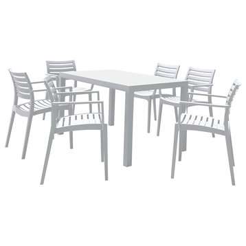 Artemis Resin Rectangle Dining Set With 6 Arm Chairs, White