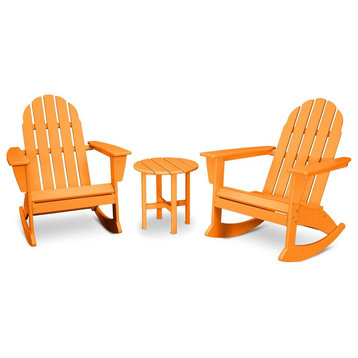 Polywood Vineyard 3-Piece Adirondack Rocking Chair Set, Tangerine