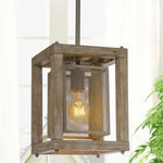 LALUZ - 1-light Rustic Farmhouse Lantern Modern Pendant Lighting, Brown - Crafted of genuine weathered wood, this farmhouse pendant light features a gray-finished hanger and a perforated cylindrical cage in a distressed, antique gray finish for a distinctive look. Perfect for rustic, modern farmhouse arrangements, this one-light pendant brings a touch of well-worn style as it shines a light over your space.