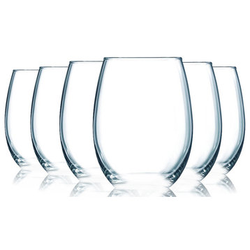 Stemless Accent 15 oz Wine Glasses Set of 6, Bottom White