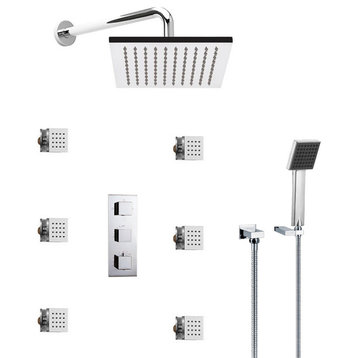 Fontana Chrome Shower System Set With Body Sprays and Hand Held Shower