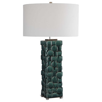 Luxe Geometric Circles Squares Emerald Green Table Lamp Ceramic Shapes Graphic