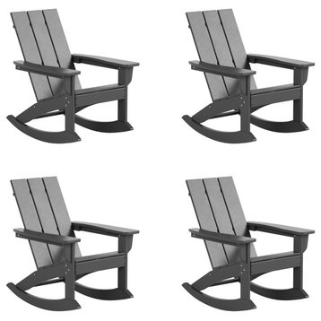 WestinTrends 4PC Modern Adirondack Outdoor Rocking Chair Set, Porch Rockers, Gray