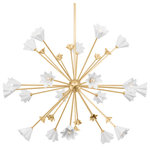 Corbett-Standard - Julieta 20-Light Chandelier, Vintage Gold Leaf - Julieta combines natural forms with bold designs to create an organic feel that makes a big statement. A beautiful glow fills the White Porcelain flower-shaped shades that sit atop Vintage Gold Leaf arms. The chandelier is a minimalist take on the sputnik form and the wall sconce makes its presence known with its long, striking arm.