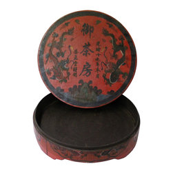 Chinese Distressed Red Characters Graphic Round Shape Box - Decorative Boxes