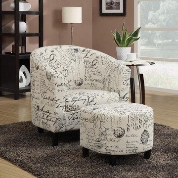Coaster Furniture Two-Piece Accent Chair and Ottoman Set in French Script Patter