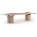 Meridian Furniture - Belinda Solid Wood and Oak Veneer Dining Table, Natural - Seat guests in style when they gather around this Belinda natural oak dining table. From simple suppers with the gang to more elaborate meals with family and friends, this table is amply sized to seat them all with oodles of elbow room to spare. The rich black finish gives the table a contemporary edge while a mix of solid wood and MDF ensures lasting stability. Resting on two fluted bases, this table offers the perfect mix of simple and elegant for your modern dining room.