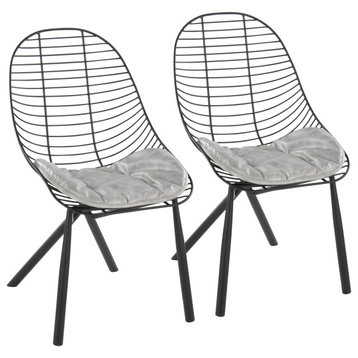 Wired Contemporary Chair, Set of 2, Black Metal, Light Gray Pu