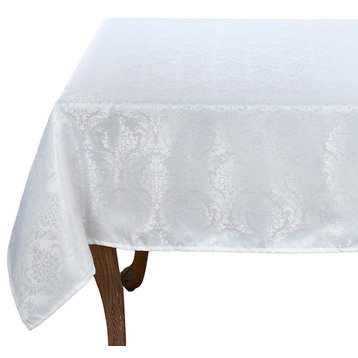 Holiday Elegant Damask White Table Linen Collection Tablecloth, 70"x104"