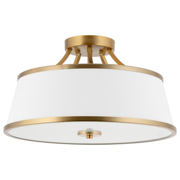 Kira Home Zoey 18" Ceiling Light, White Fabric Shade, Warm Brass