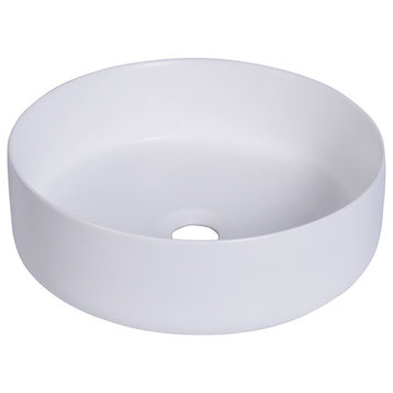 14x14" Round White Finish Ceramic Vessel Bathroom Vessel Sink