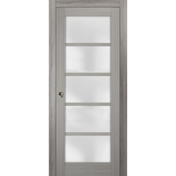 French Pocket Door 36 x 84 Frosted Glass, Quadro 4002 Grey Ash
