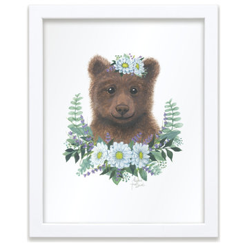 "Woodland Littles 1" Bear Individual Framed Print, White, 18"x24"