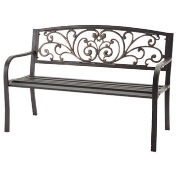 Beautiful Curved Metal Garden Bench with Heart Pattern