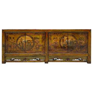 Distressed Olive Green Yellow Scenery Sideboard Table TV Console Cabinet Hcs6964