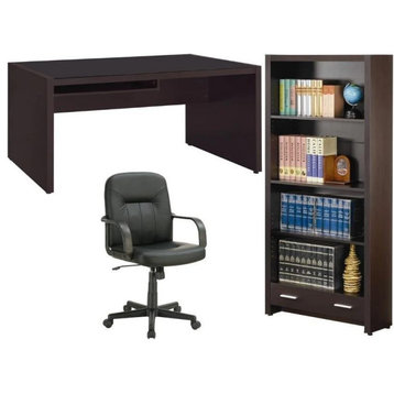 Home Square 3 Piece Set with 4 Shelf Bookcase Computer Desk and Office Chair