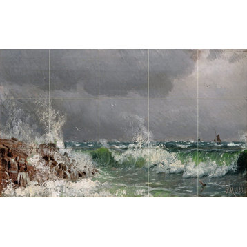 Tile Mural Seascape waves sea cliff gulls Backsplash 6" Ceramic Matte
